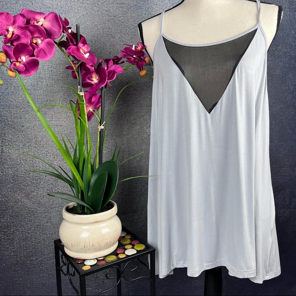 FLOWY CAMISOLE MECHE FRONT GRAY BLACK XL SEXY TOP